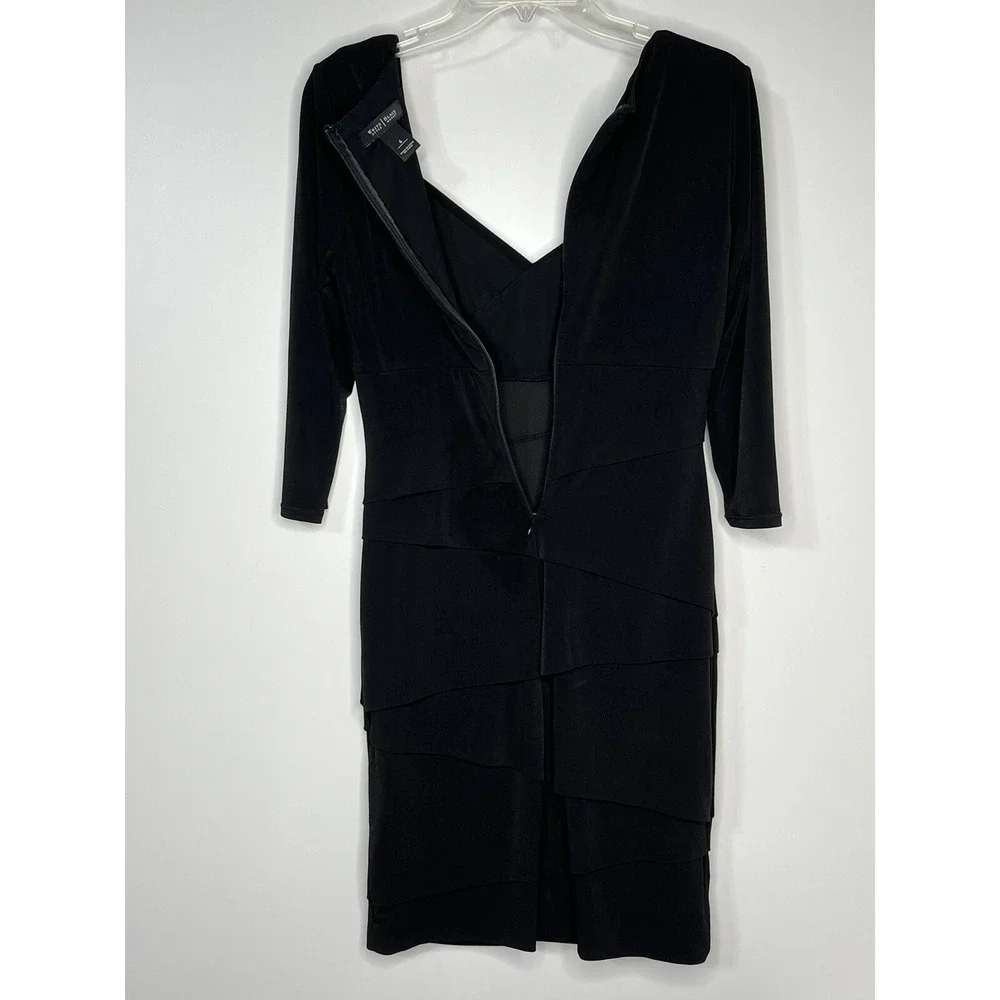 White House Black Market‎ Black Tiered Bodycon 3/4 Sleeve Sheath Dress Women's 6